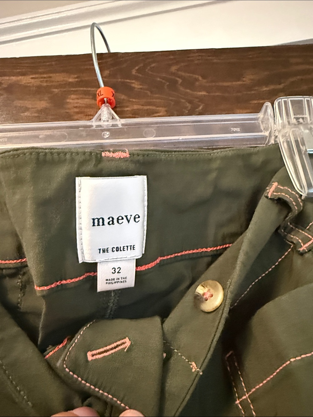 Maeve Olive Wide-Leg Cropped Chino with Contrast Stitching - Picture 2 of 3